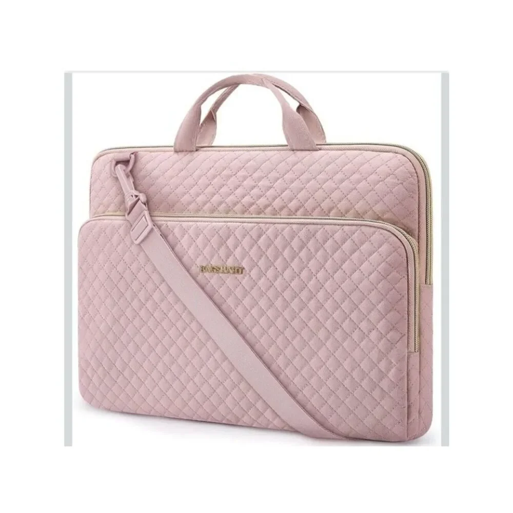 BAGSMART 15.6 Inch Laptop Case Sleeve Pale Pink Shoulder Strap Quilted Bag NWT